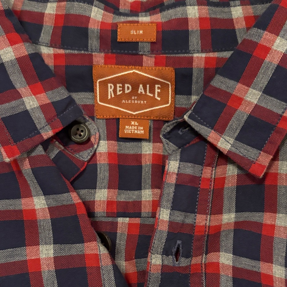 Red Ale Men's Casual Plaid Button Down Shirt - Red and Blue